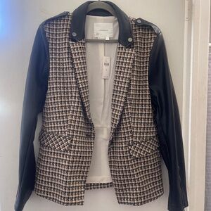 Brand new Anthropologie Blazer- color black motif with leather style arms